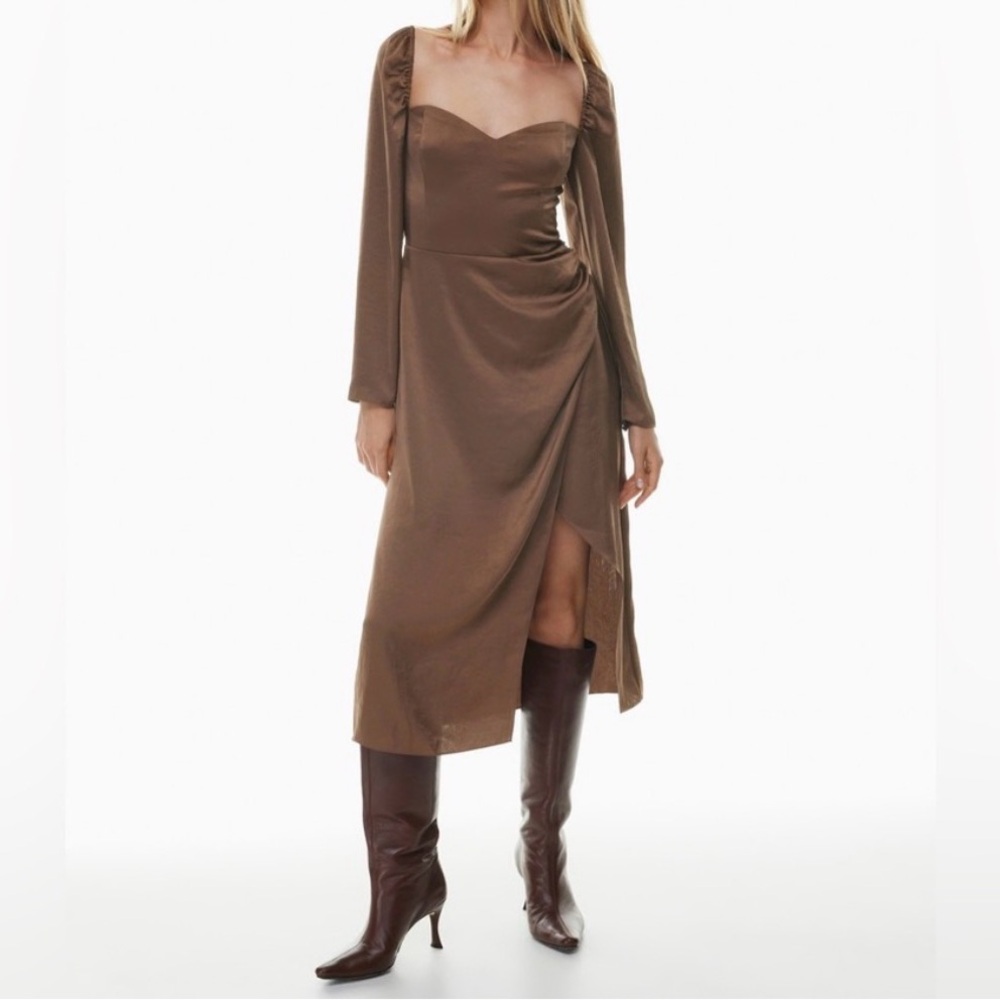 Aritzia Brown Long Sleeve Midi Dress (2)